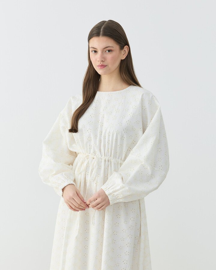 Brode Yarasa Kol Tünelli Elbise Natural - Aybikestil (1)