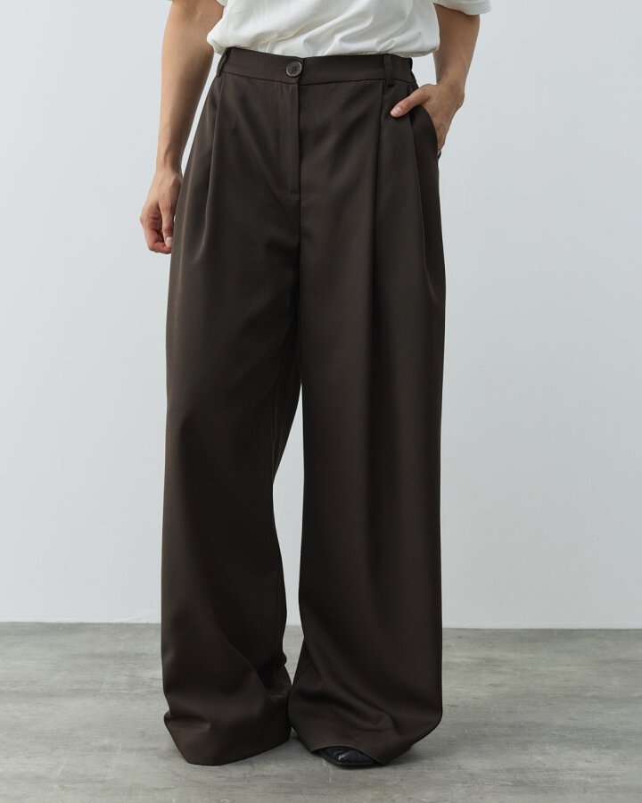 Çift Pileli Palazzo Pantolon Acı Kahve - Aybikestil (1)