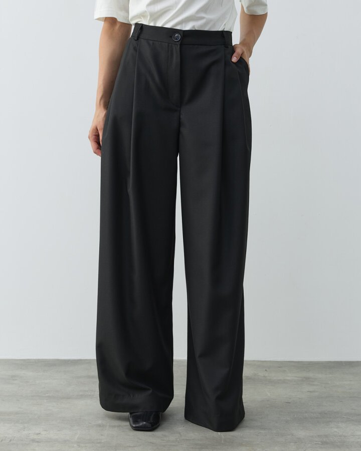 Çift Pileli Palazzo Pantolon Siyah - Aybikestil (1)