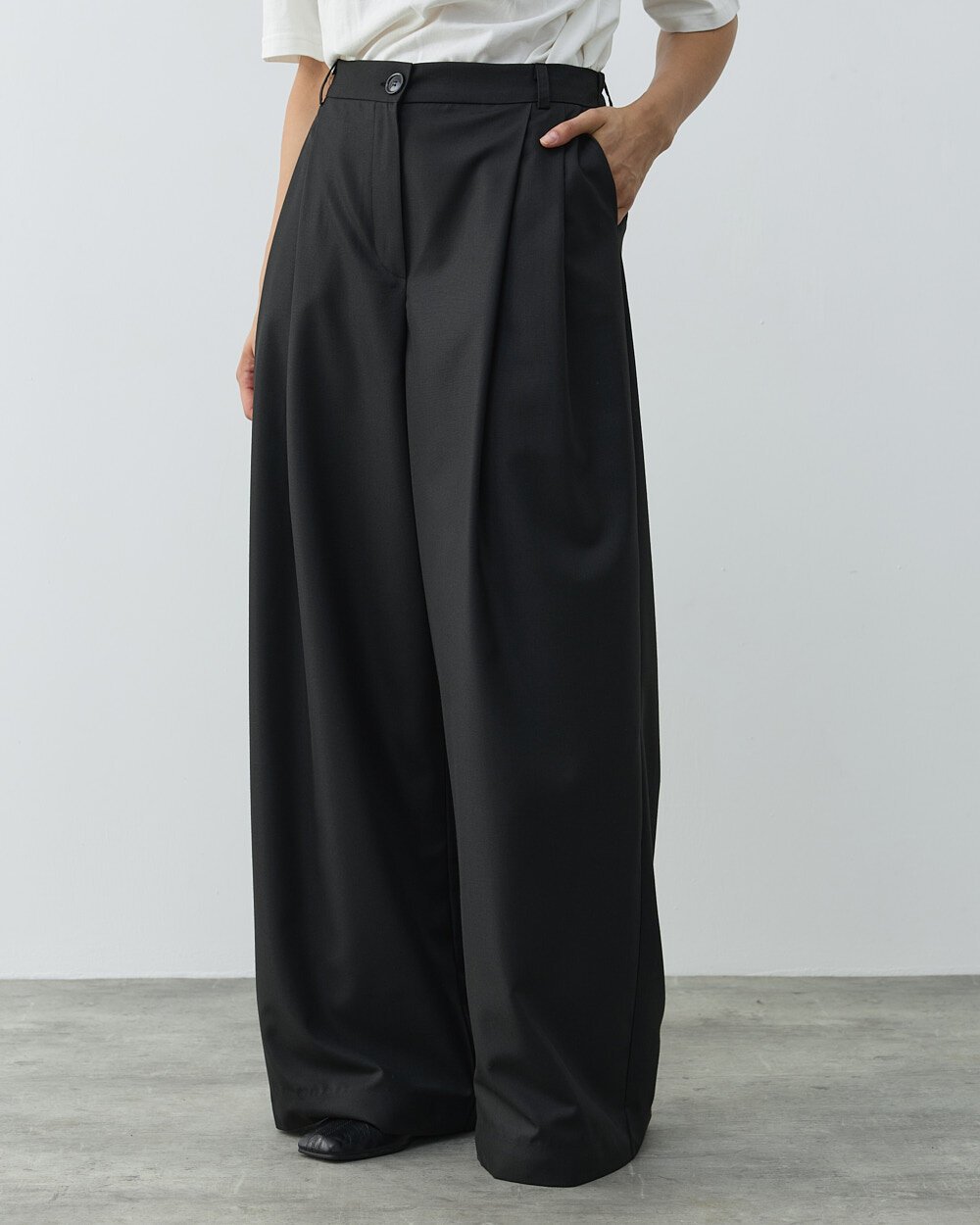 Çift Pileli Palazzo Pantolon Siyah - Aybikestil