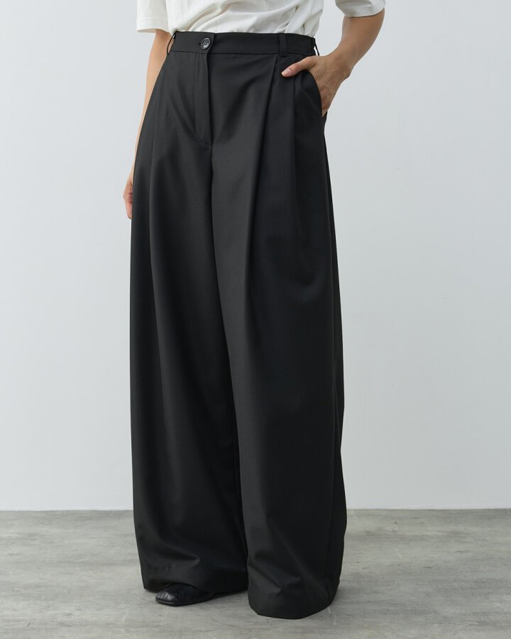 Çift Pileli Palazzo Pantolon Siyah