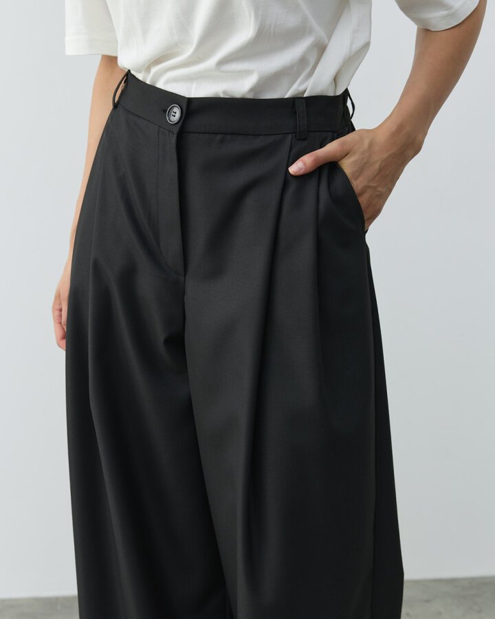 Çift Pileli Palazzo Pantolon Siyah - Aybikestil (1)