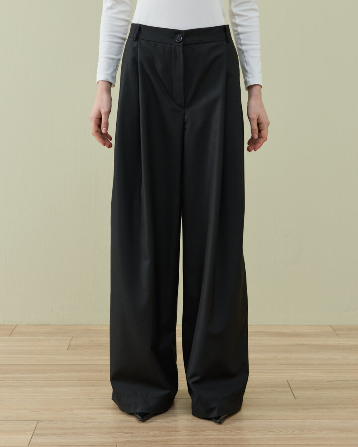 Çift Pileli Palazzo Pantolon Siyah - Aybikestil (1)