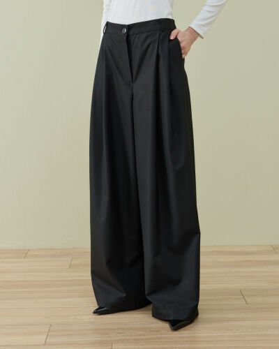 Çift Pileli Palazzo Pantolon Siyah 