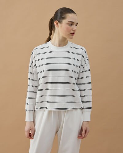 Çizgili Süprem Crop Bluz Siyah Çizgili 