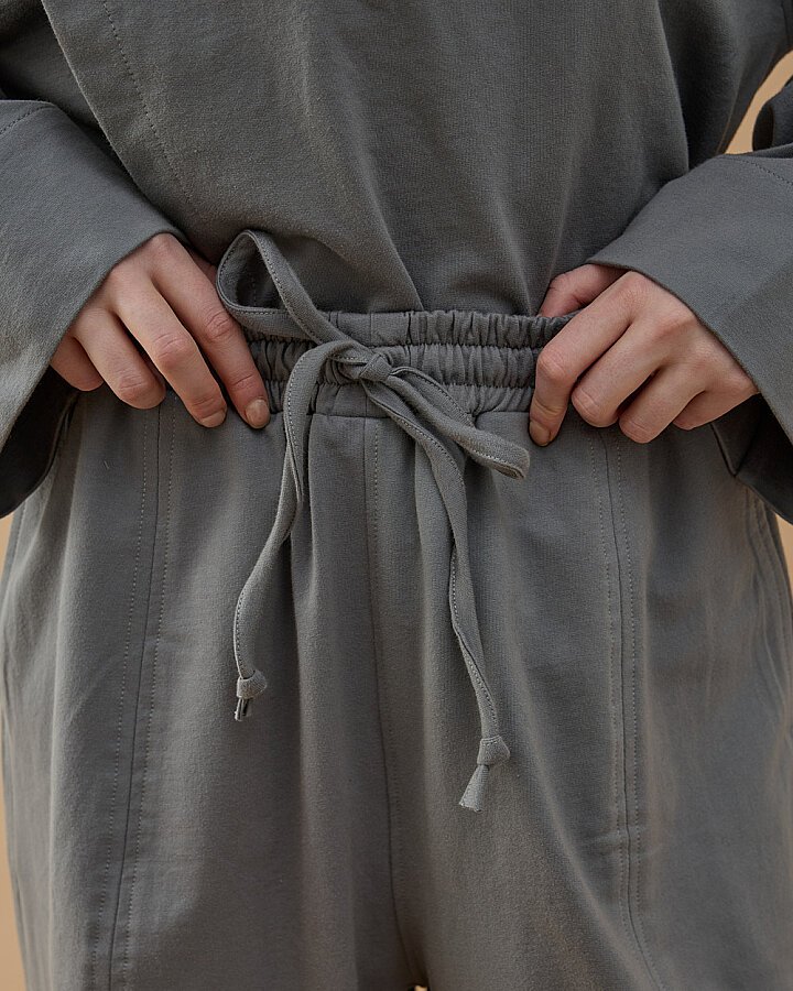 Cotton İki İplik Bol Balon Fit Kesikli Eşofman Altı Gri - Aybikestil (1)