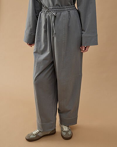 Cotton İki İplik Bol Balon Fit Kesikli Eşofman Altı Gri - Aybikestil