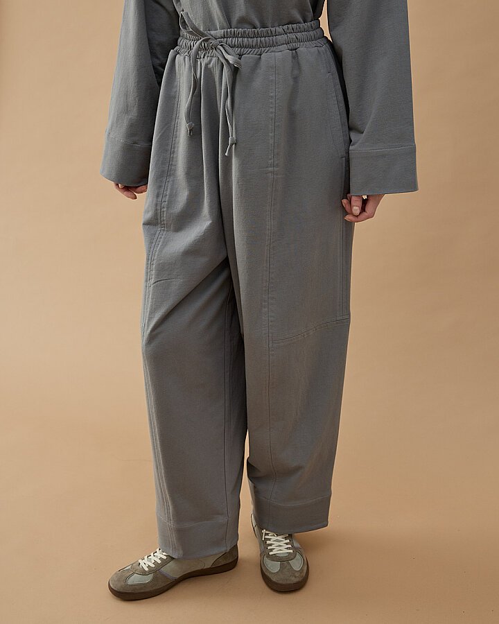 Cotton İki İplik Bol Balon Fit Kesikli Eşofman Altı Gri - Aybikestil