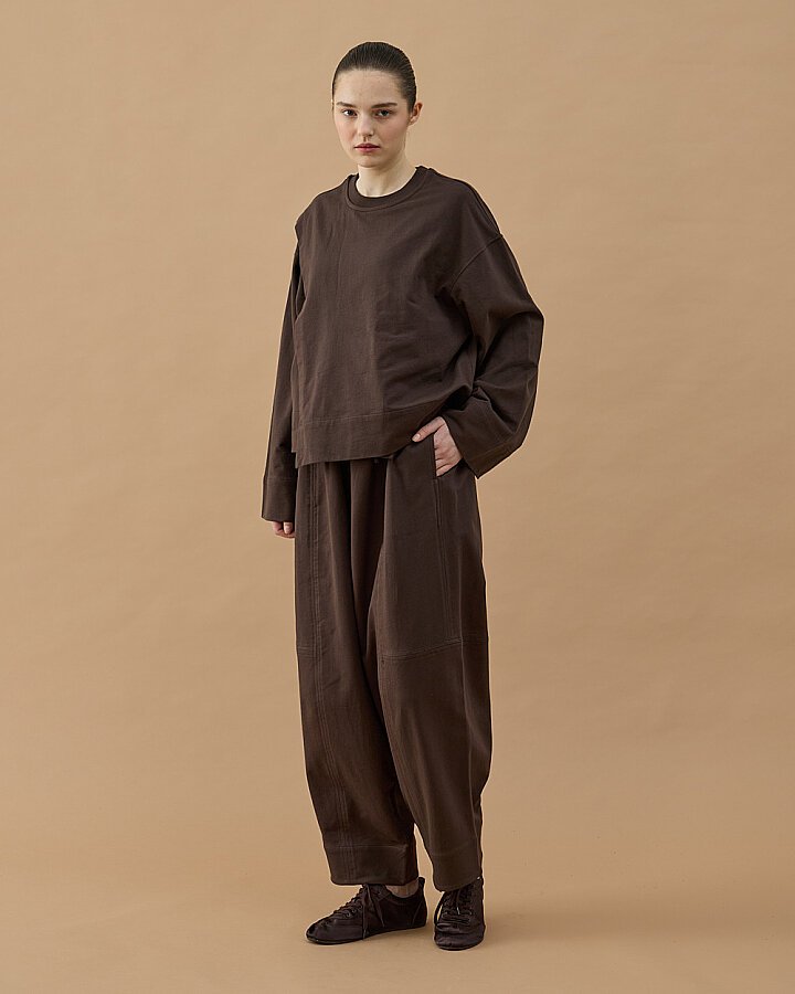 Cotton İki İplik Bol Balon Fit Kesikli Eşofman Altı Kahve - Aybikestil (1)