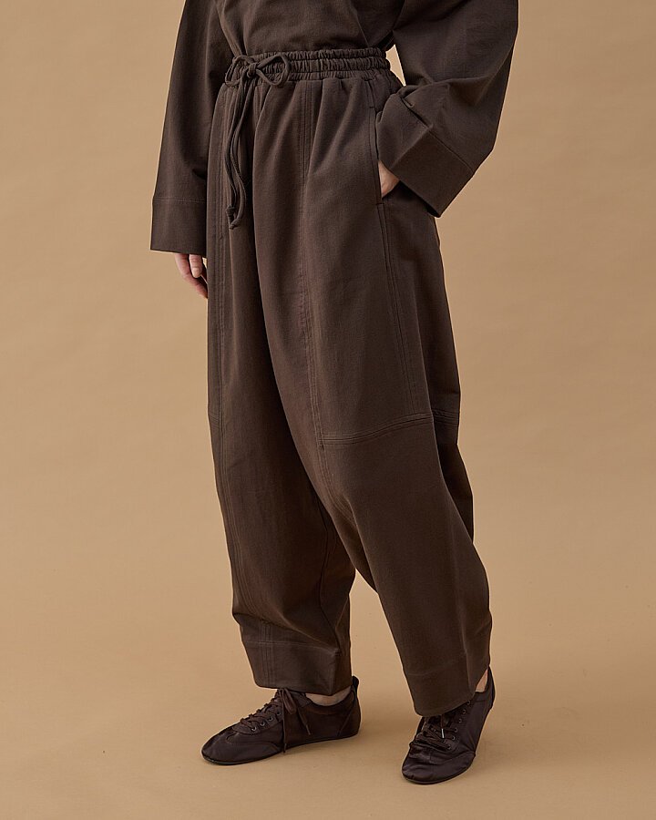 Cotton İki İplik Bol Balon Fit Kesikli Eşofman Altı Kahve - Aybikestil (1)