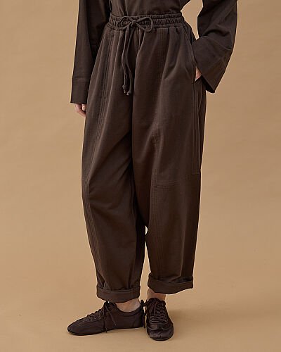 Cotton İki İplik Bol Balon Fit Kesikli Eşofman Altı Kahve - Aybikestil