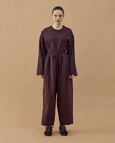 Cotton İki İplik Bol Balon Fit Kesikli Eşofman Altı Mürdüm - Aybikestil (1)