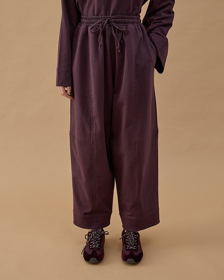 Cotton İki İplik Bol Balon Fit Kesikli Eşofman Altı Mürdüm - Aybikestil (1)