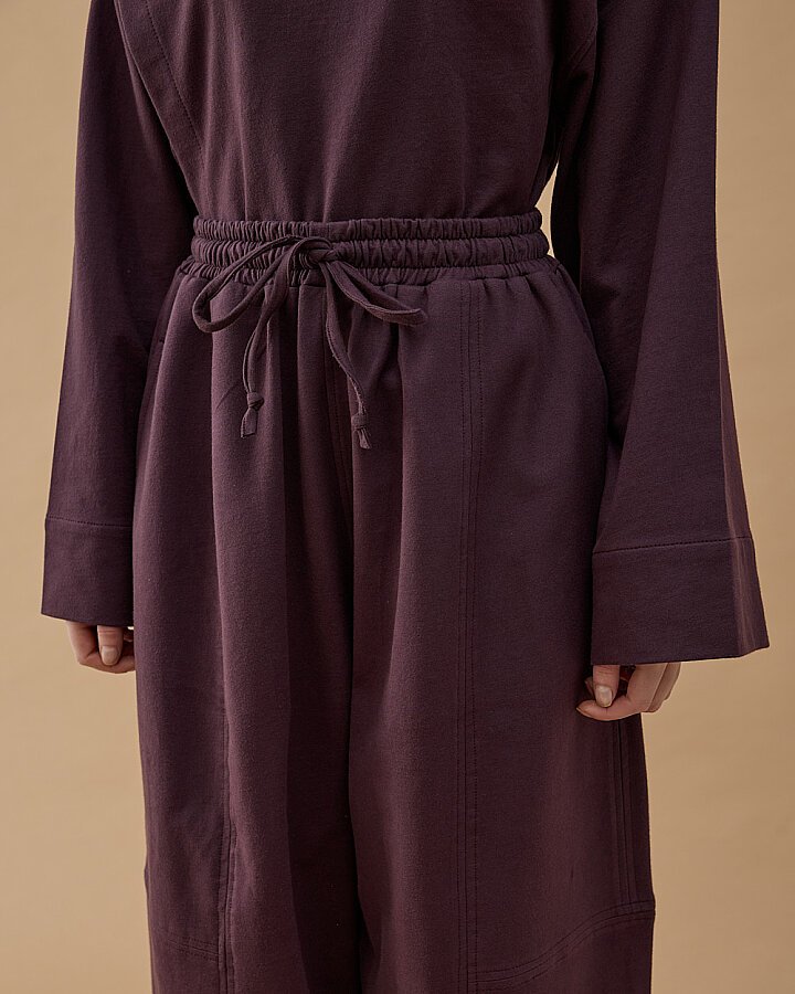 Cotton İki İplik Bol Balon Fit Kesikli Eşofman Altı Mürdüm - Aybikestil (1)