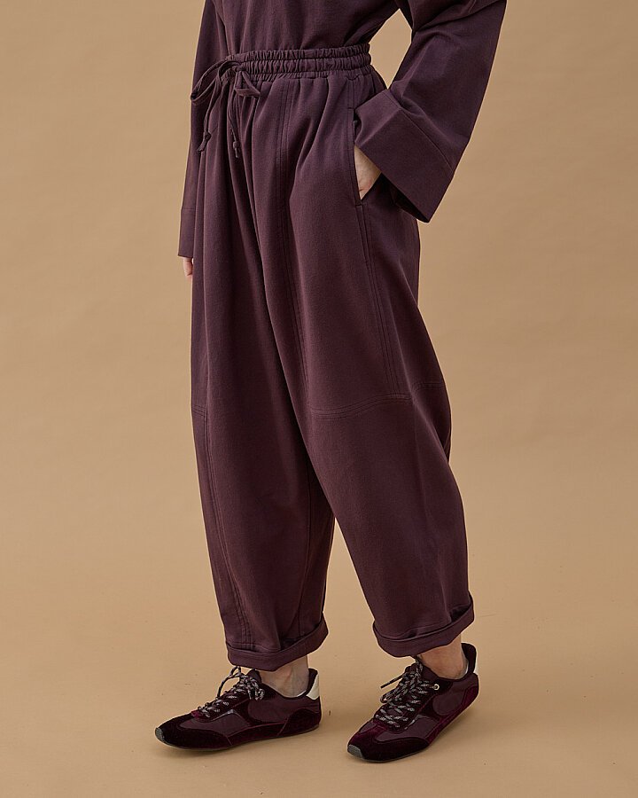 Cotton İki İplik Bol Balon Fit Kesikli Eşofman Altı Mürdüm - Aybikestil