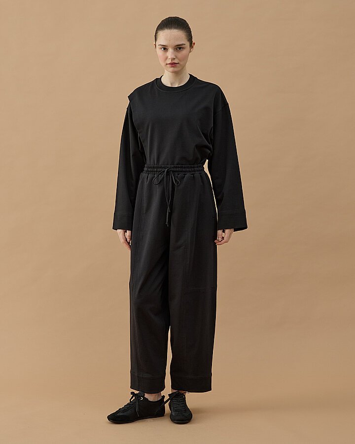 Cotton İki İplik Bol Balon Fit Kesikli Eşofman Altı Siyah - Aybikestil (1)