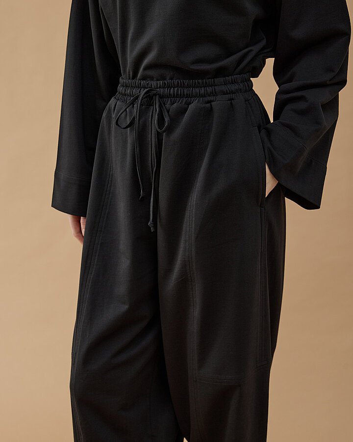 Cotton İki İplik Bol Balon Fit Kesikli Eşofman Altı Siyah - Aybikestil (1)