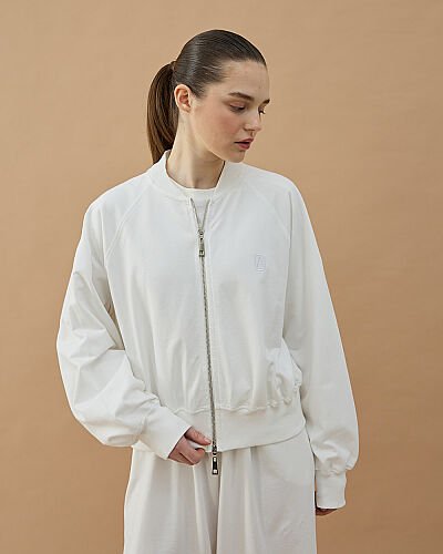 Cotton İki İplik Fermuarlı Bomber Ceket Ekru - Aybikestil