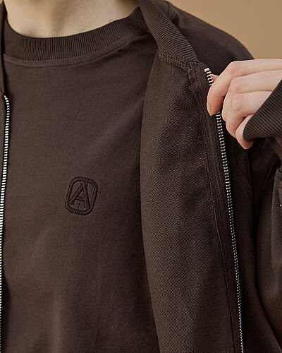 Cotton İki İplik Fermuarlı Bomber Ceket Kahve - Aybikestil (1)