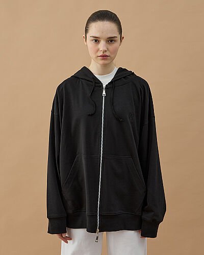 Cotton İki İplik Fermuarlı Kapüşonlu Sweatshirt Siyah - Aybikestil