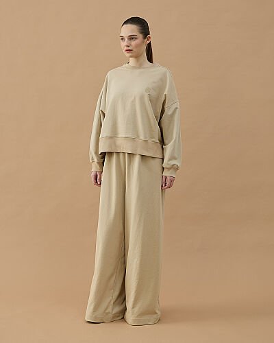 Cotton İki İplik Mini Sweat Bej - Aybikestil (1)