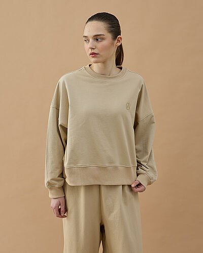 Cotton İki İplik Mini Sweat Bej - Aybikestil