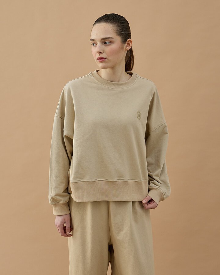 Cotton İki İplik Mini Sweat Bej - Aybikestil