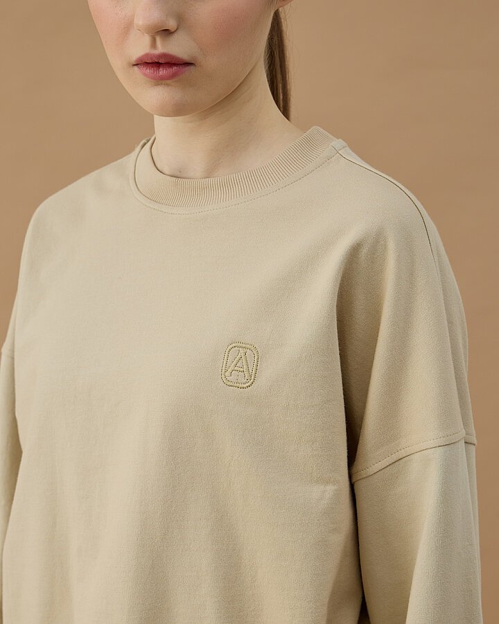 Cotton İki İplik Mini Sweat Bej - Aybikestil (1)