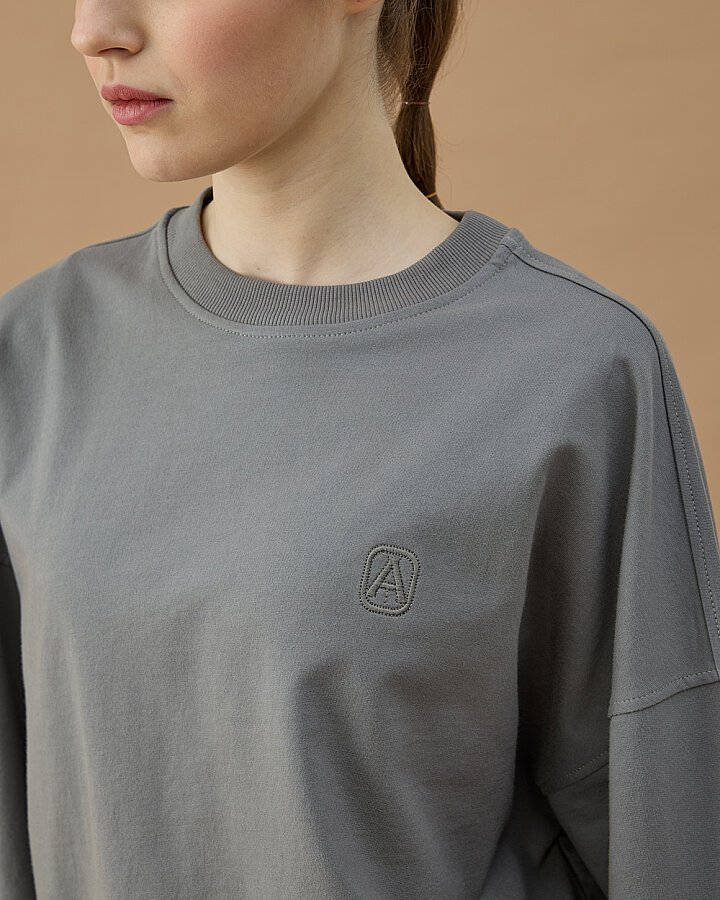 Cotton İki İplik Mini Sweat Gri - Aybikestil (1)