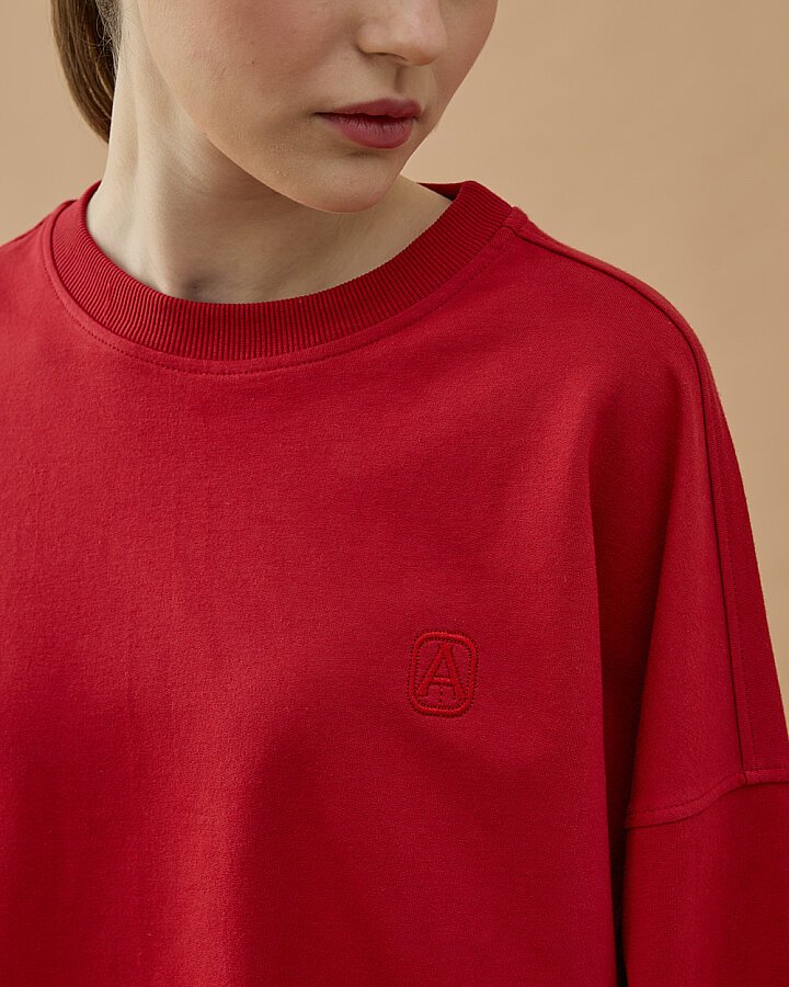 Cotton İki İplik Mini Sweat Kırmızı - Aybikestil (1)