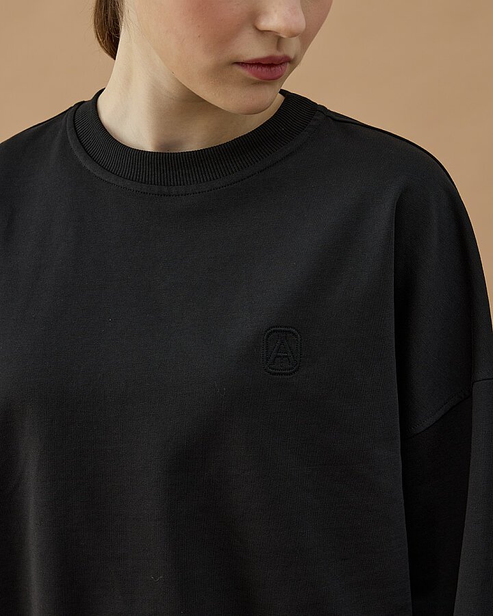 Cotton İki İplik Mini Sweat Siyah - Aybikestil (1)