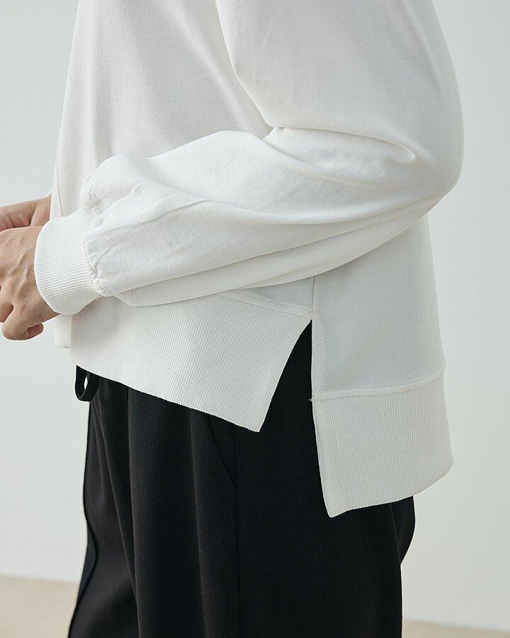 Cotton İki İplik Kesikli Dikişli Kısa Sweat Ekru - Aybikestil (1)