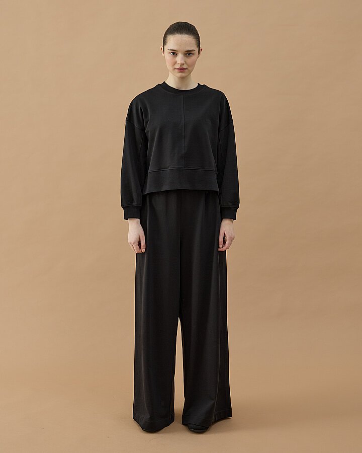 Cotton İki İplik Nervürlü Kesikli Dikişli Kısa Sweat Siyah - Aybikestil (1)