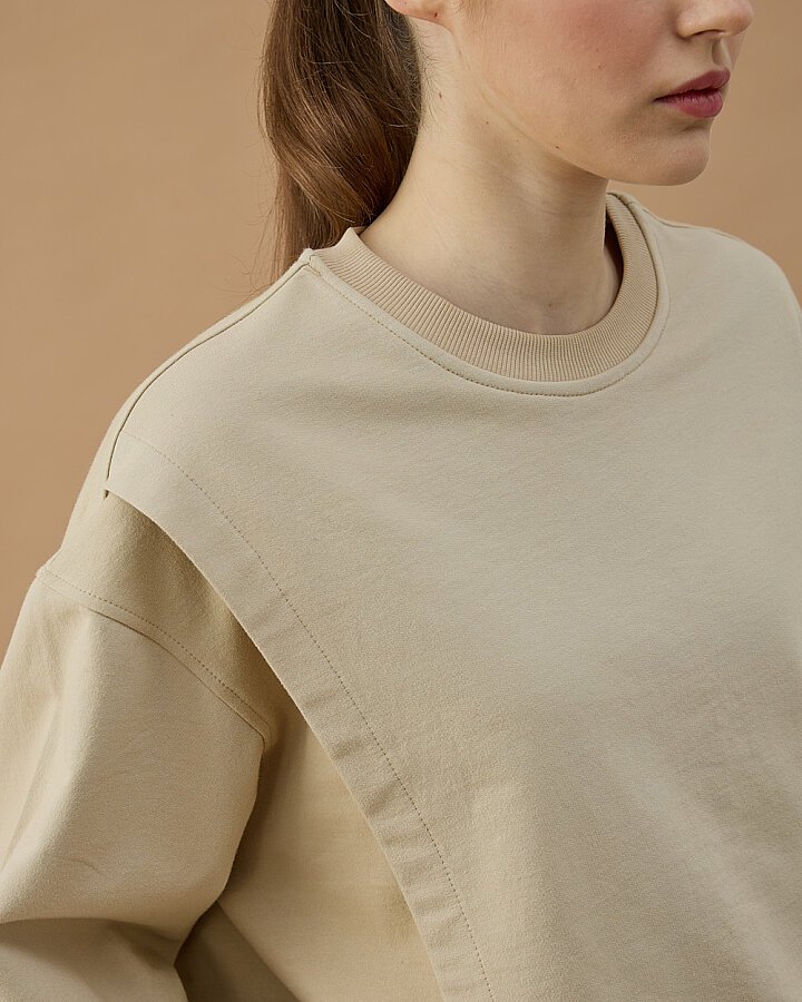 Cotton İki İplik Önü Yırtmaçlı Bluz Bej - Aybikestil (1)