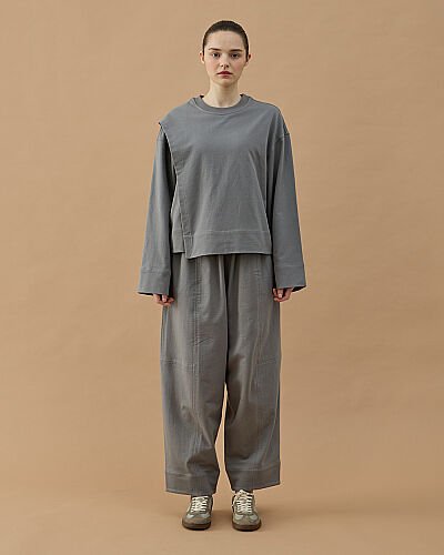 Cotton İki İplik Önü Yırtmaçlı Bluz Gri - Aybikestil (1)