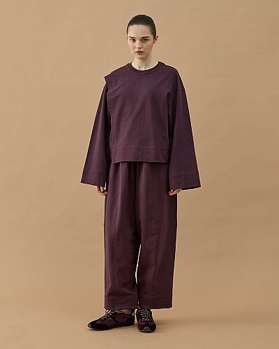 Cotton İki İplik Önü Yırtmaçlı Bluz Mürdüm - Aybikestil (1)