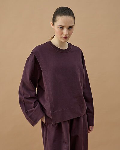 Cotton İki İplik Önü Yırtmaçlı Bluz Mürdüm - Aybikestil