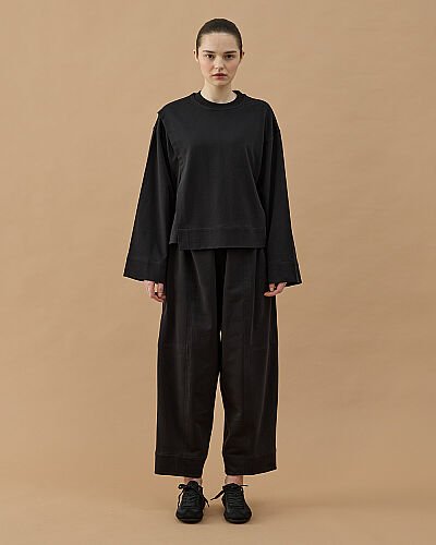 Cotton İki İplik Önü Yırtmaçlı Bluz Siyah - Aybikestil (1)