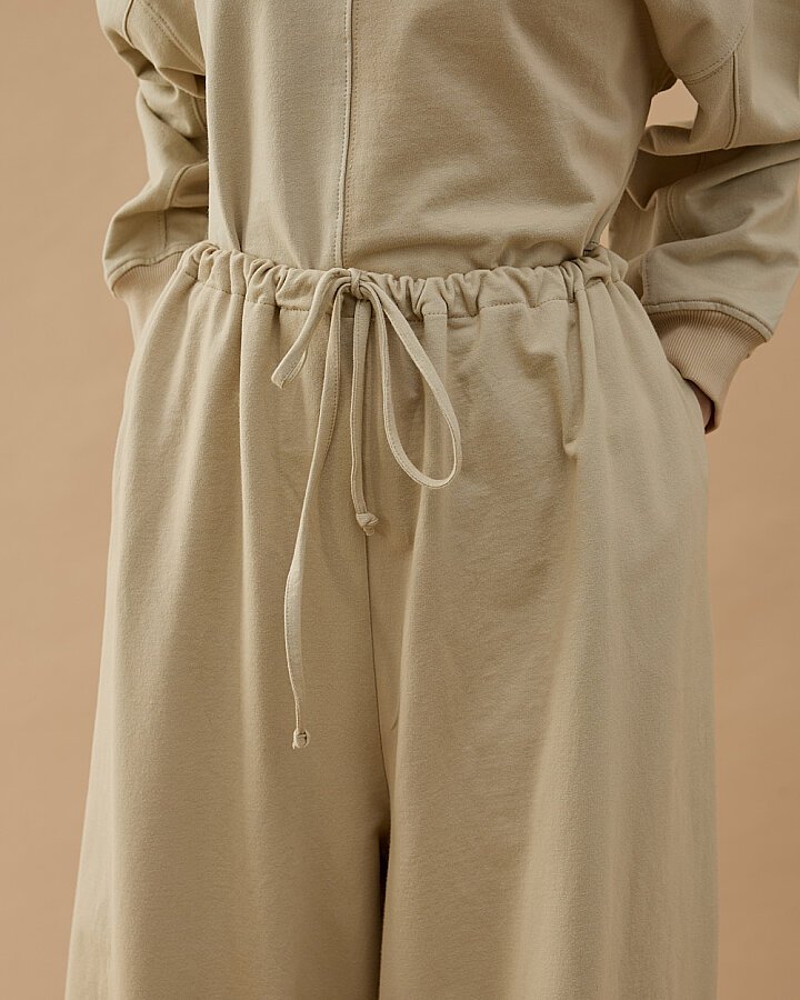 Cotton İki İplik Wide Leg Bol Eşofman Altı Bej - Aybikestil (1)