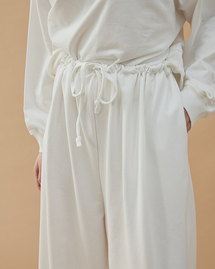 Cotton İki İplik Wide Leg Bol Eşofman Altı Ekru - Aybikestil (1)