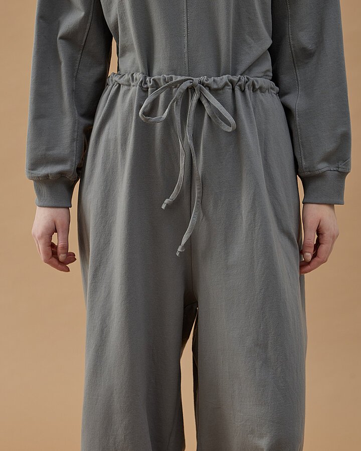 Cotton İki İplik Wide Leg Bol Eşofman Altı Gri - Aybikestil (1)