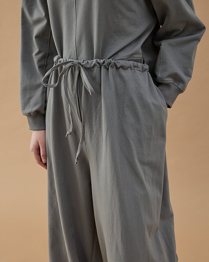 Cotton İki İplik Wide Leg Bol Eşofman Altı Gri - Aybikestil (1)