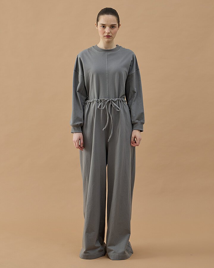 Cotton İki İplik Wide Leg Bol Eşofman Altı Gri - Aybikestil (1)