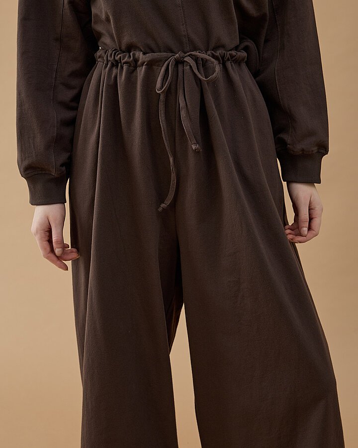 Cotton İki İplik Wide Leg Bol Eşofman Altı Kahve - Aybikestil (1)