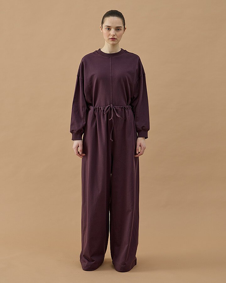 Cotton İki İplik Wide Leg Bol Eşofman Altı Mürdüm - Aybikestil (1)