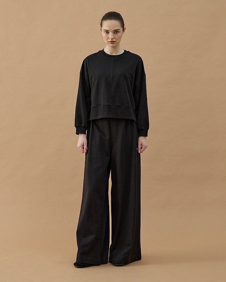 Cotton İki İplik Wide Leg Bol Eşofman Altı Siyah - Aybikestil (1)