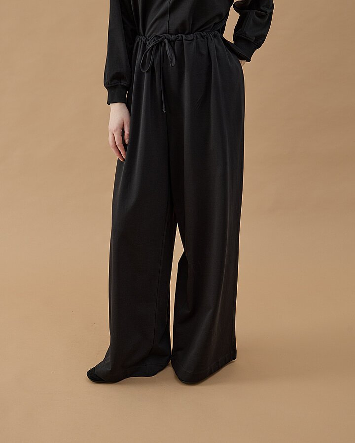 Cotton İki İplik Wide Leg Bol Eşofman Altı Siyah - Aybikestil