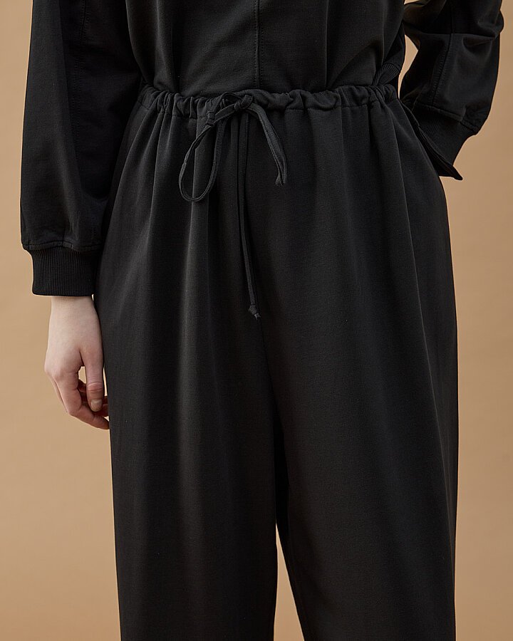 Cotton İki İplik Wide Leg Bol Eşofman Altı Siyah - Aybikestil (1)