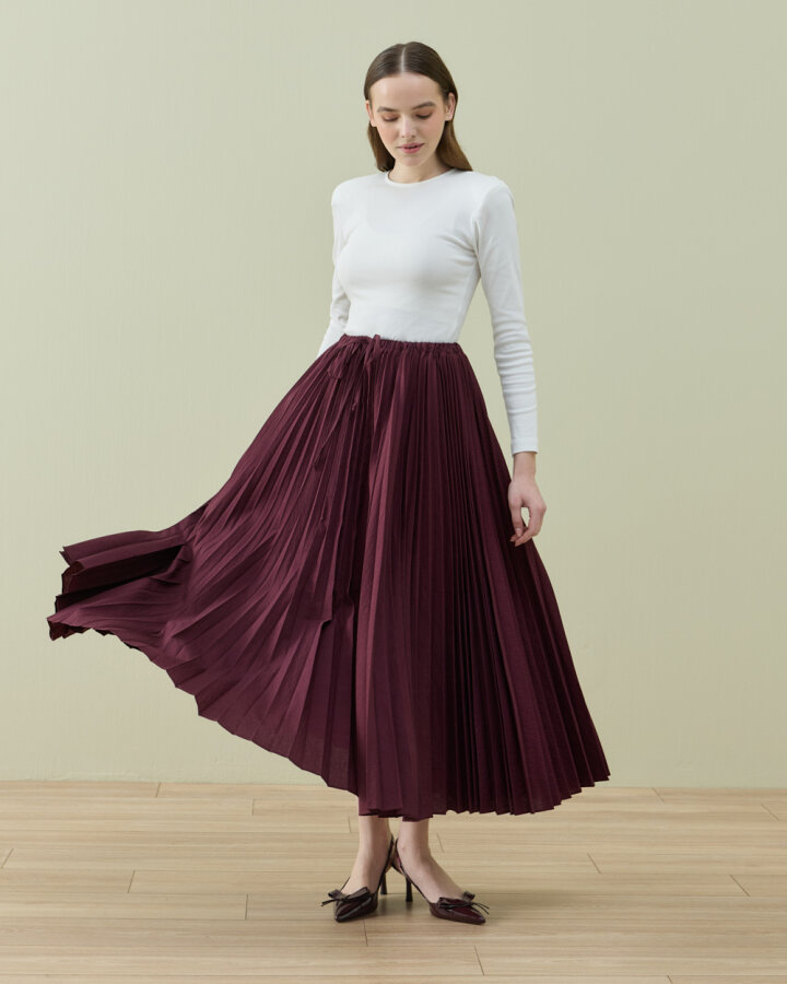 Crash Asimetrik Çok Pilisoley Etek Bordo - Aybikestil (1)