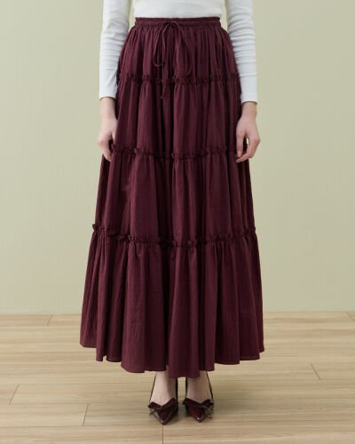 Crash Dört Katlı Fırfırlı Büzgülü Etek Bordo 